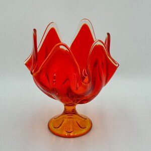 Vintage Viking Epic Swung Glass Handkerchief Vase Amberina 6 Petal Pedestal